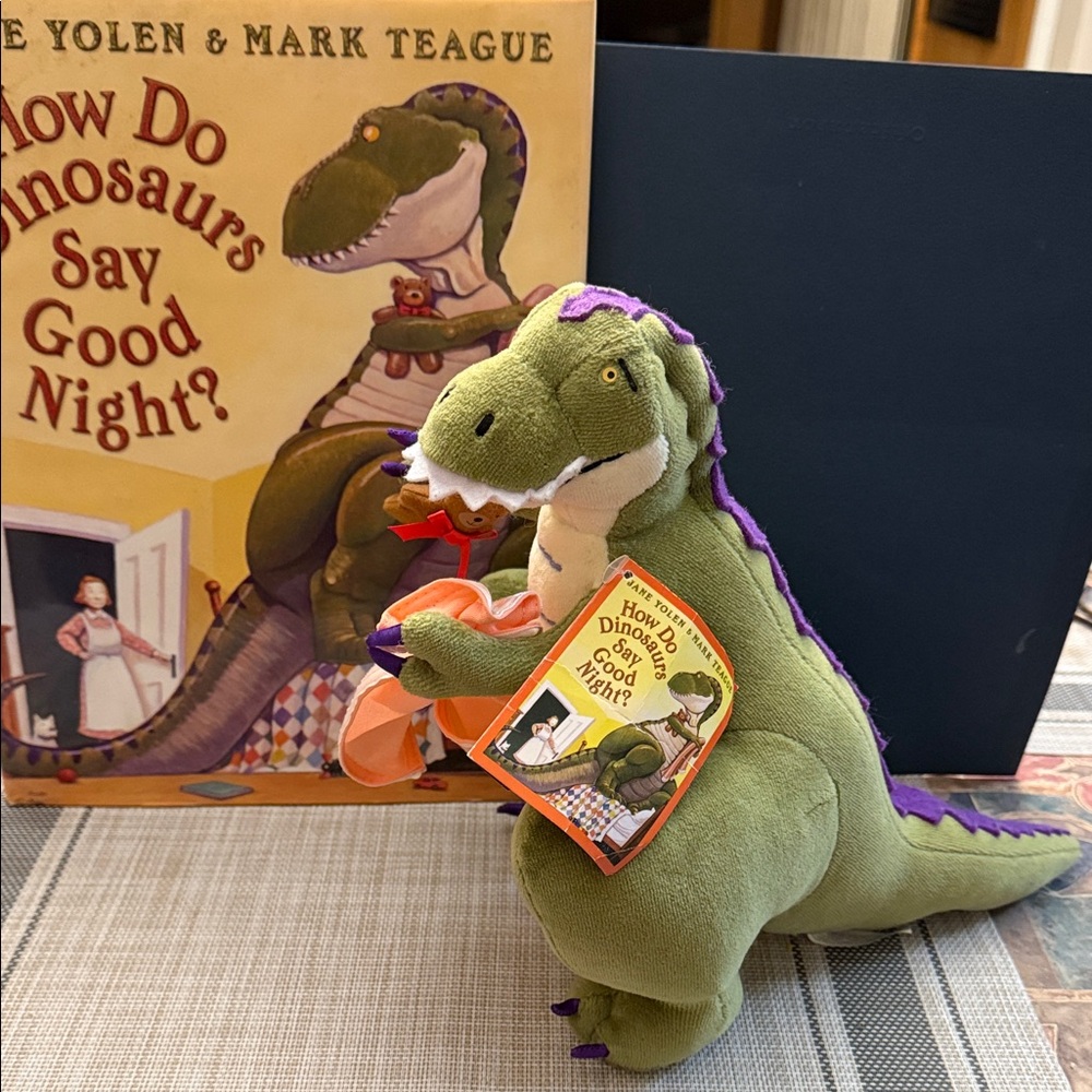 MerryMakers plush T-Rex doll and book "How Do Dinosaurs Say Good Night?"